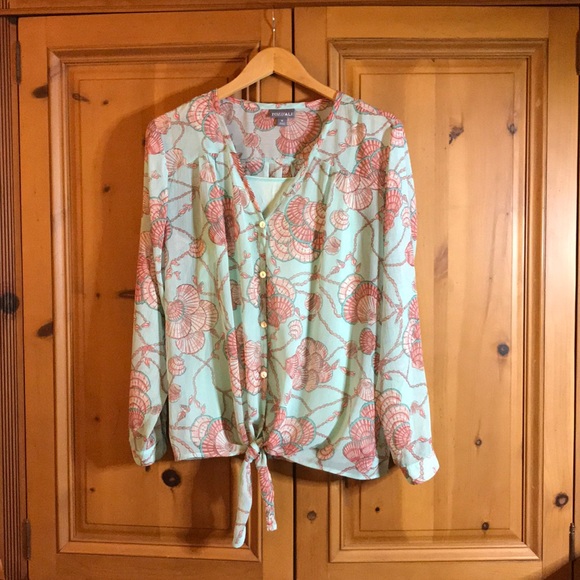 Roz & Ali Tie Front Blouse with Camisole - Picture 1 of 8